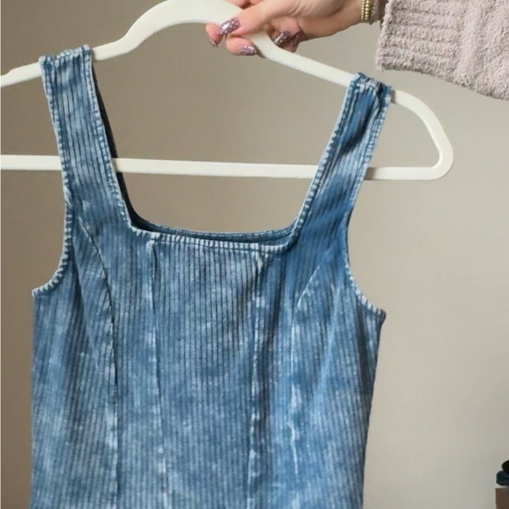 Gilded Intent Denim Ribbed Top